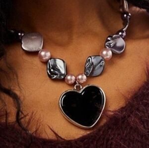 Free People Shuggie Glass Heart Pendant Necklace in Black